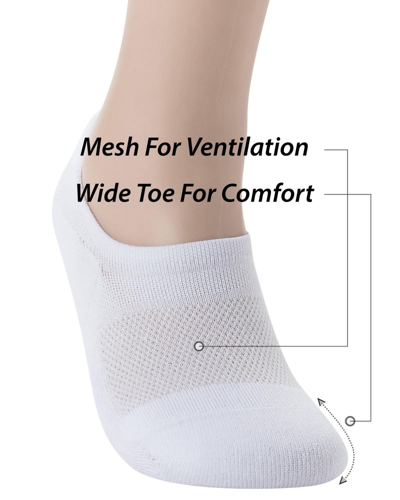Pro Mountain Wide Toe Box No Show Running Socks For Health Women Arch Support Athletic Workout Heel Tab Size S White 6 Pairs Instep Mesh US Women Shoes 6-8 - Image 5